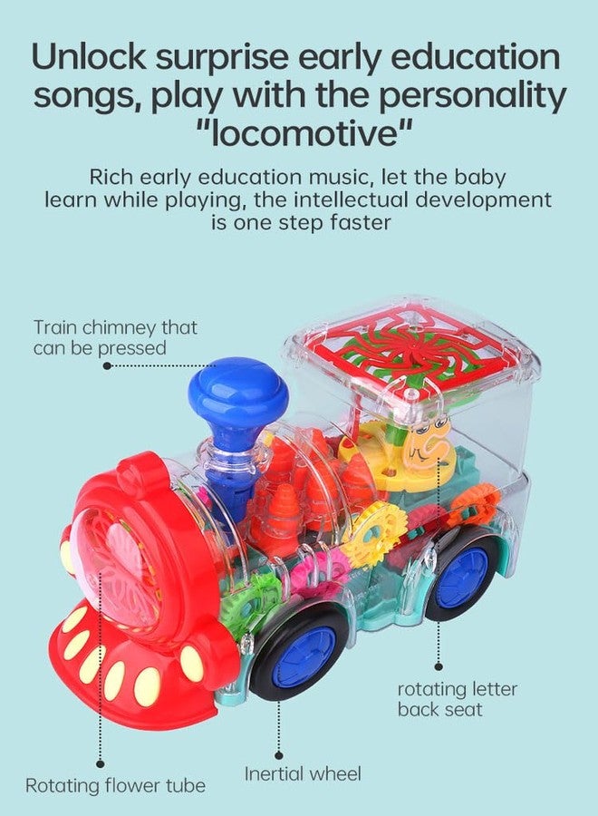 SHIPEASE لعبة قطار شيبيز الشفافة ذات التصميم المبتكر مع أضواء ثلاثية الأبعاد وموسيقى وتقنية تروس، مناسبة للأطفال من عمر سنتين إلى خمس سنوات، ألعاب سيارات ميكانيكية تدور 360 درجة (متعددة الألوان) (قطار تروس) - Image 2